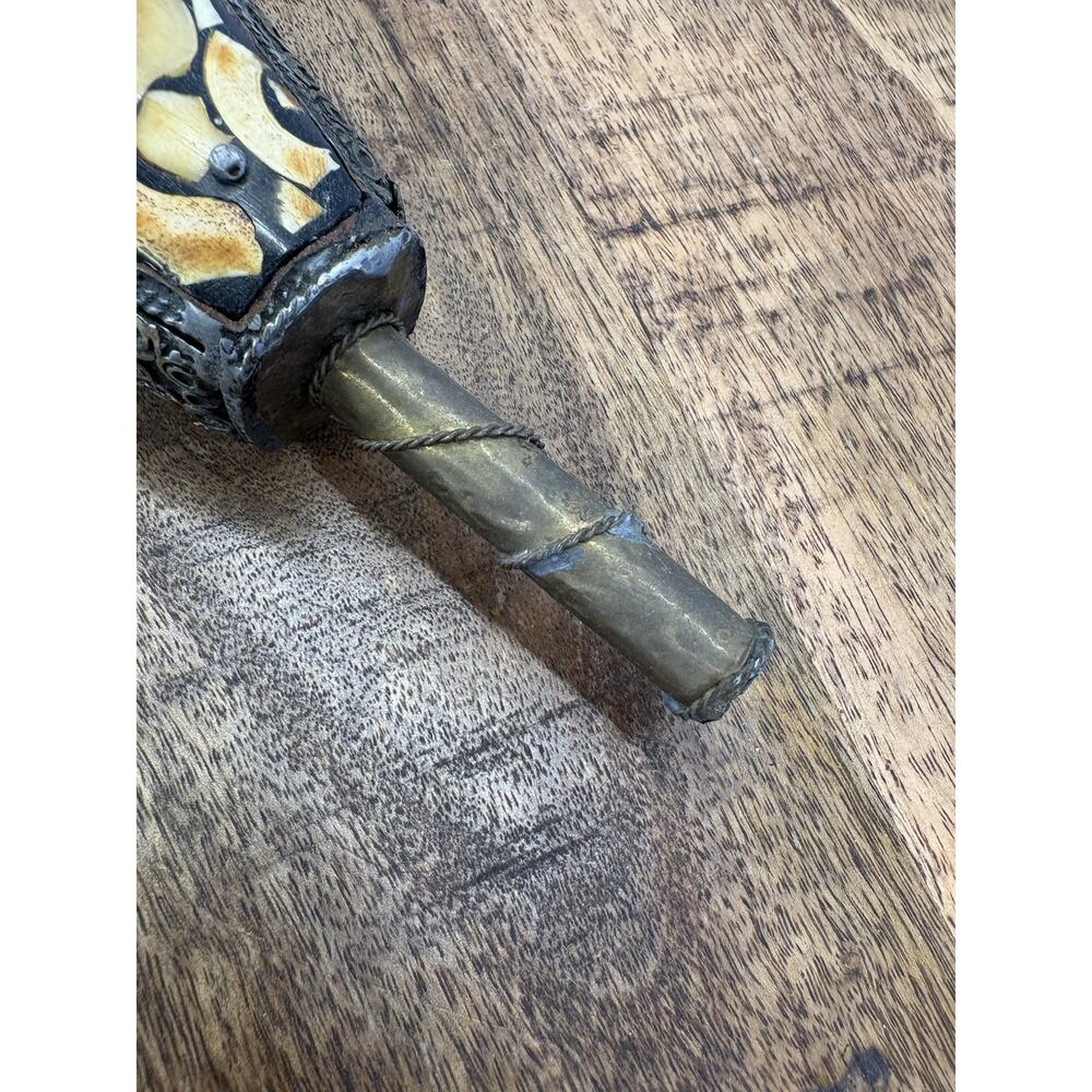 Vintage Handmade Moroccan Fire Bellow With Camel Bone Wood Brass And Leather - Picture 2 of 8